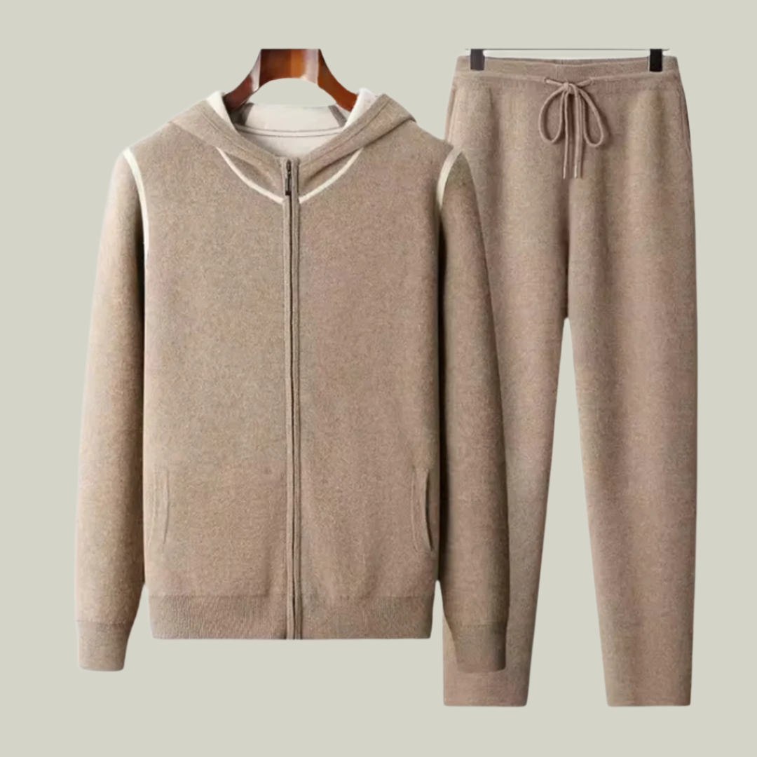 Beige Knit Hoodie and Jogger Set