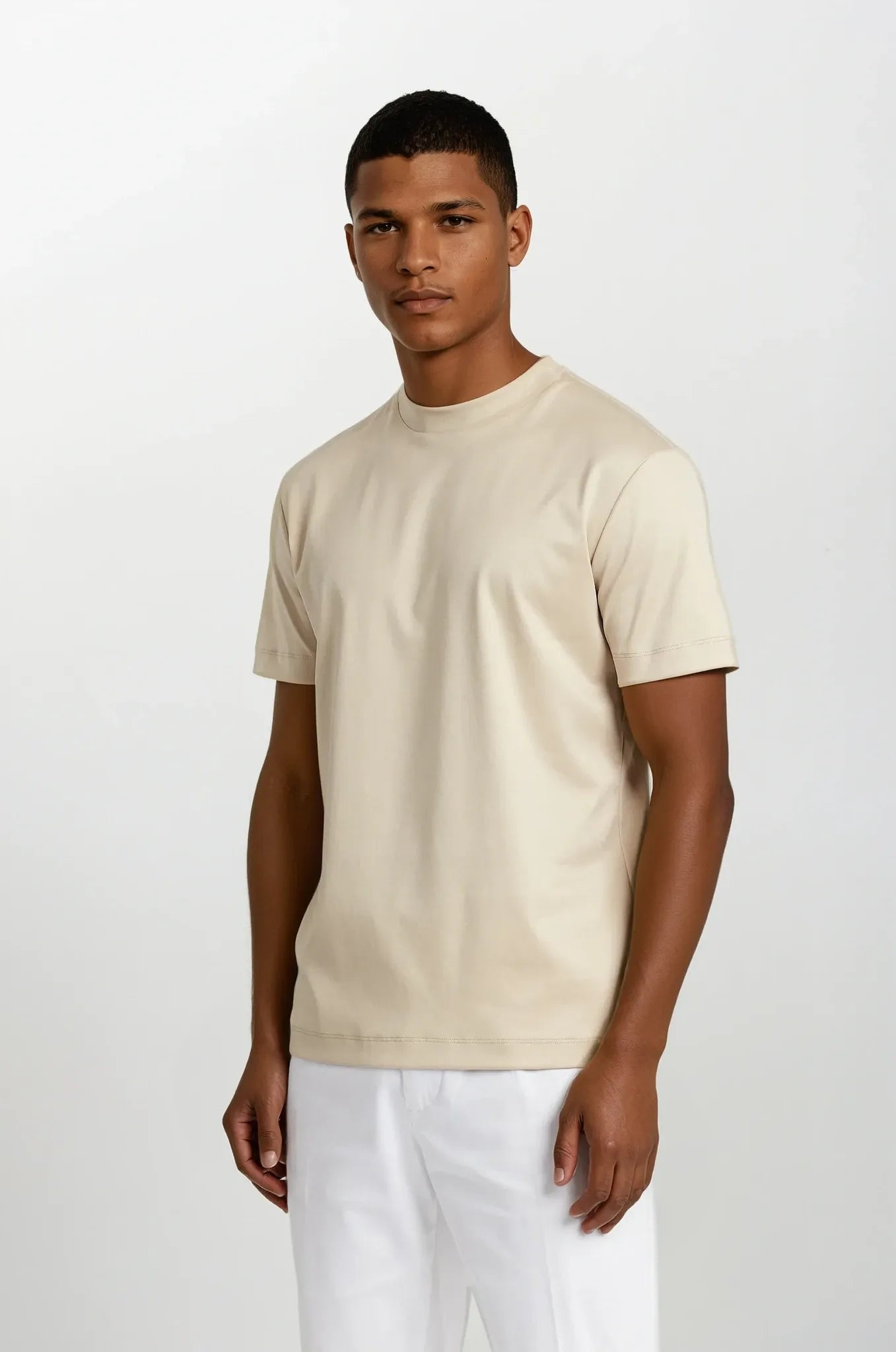 Biege Short-Sleeve Crew Neck T-Shirt