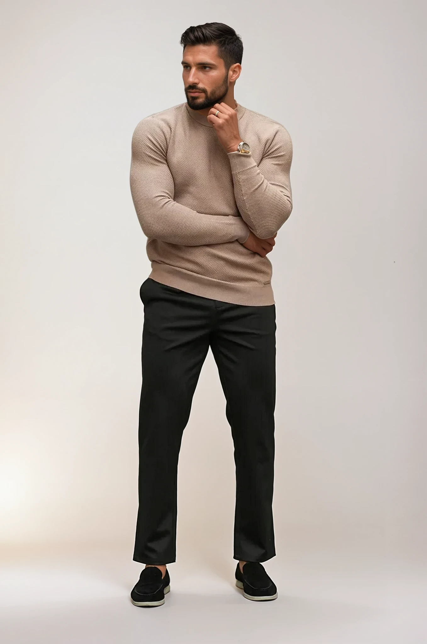 Black Slim-Fit Casual Trousers