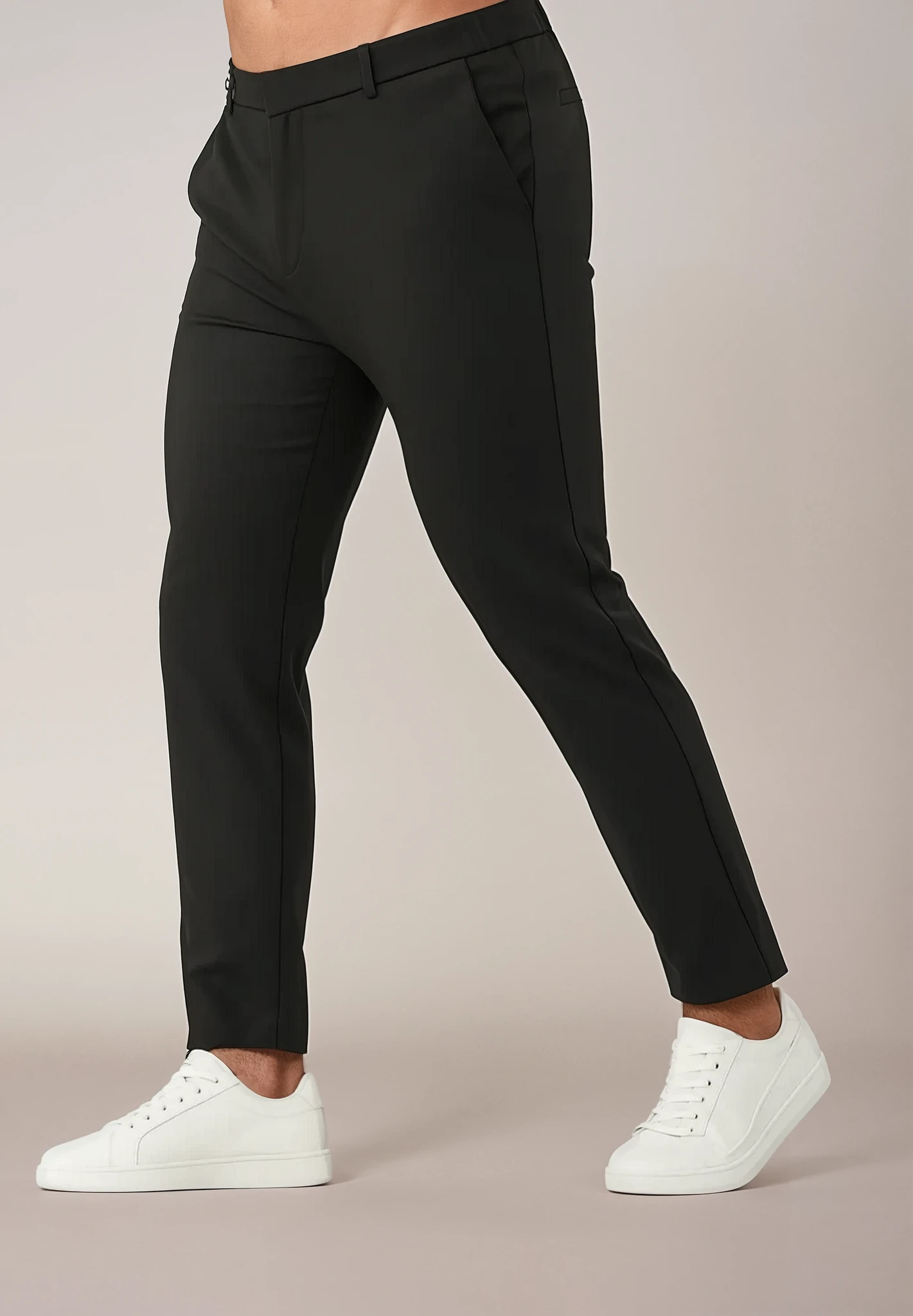 Black Slim-Fit Casual Trousers