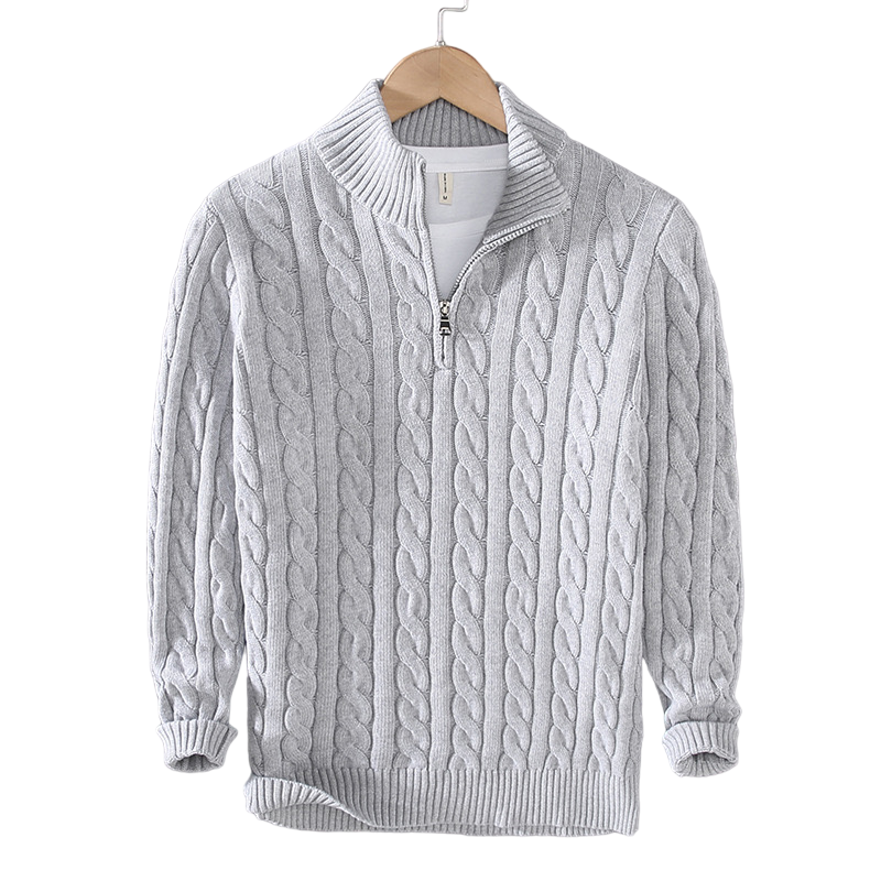 City Walk | Grey Cable Knit Sweater and Black Trousers Set