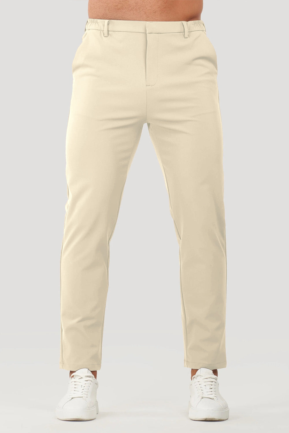 Cream Slim-Fit Casual Trousers