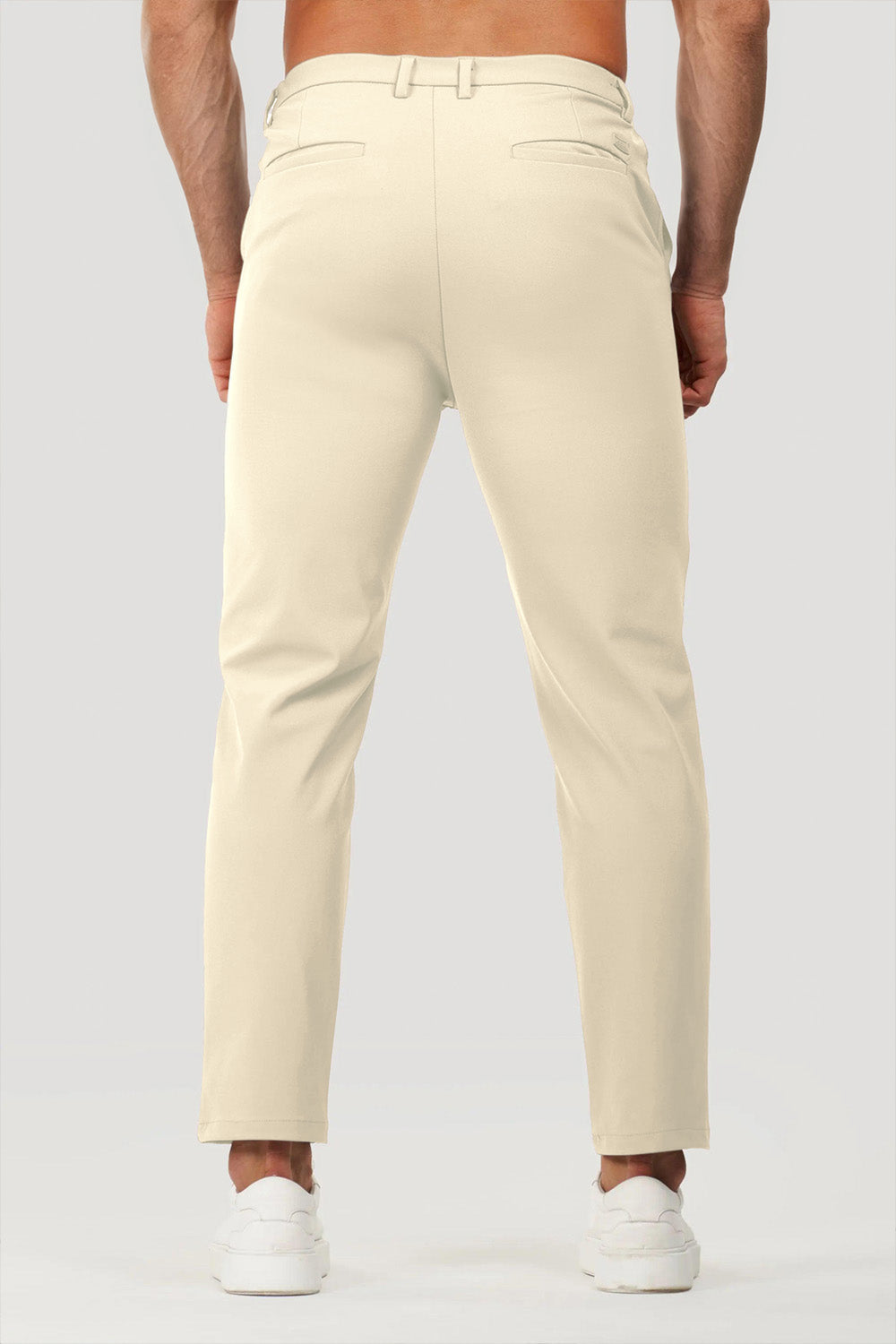 Cream Slim-Fit Casual Trousers