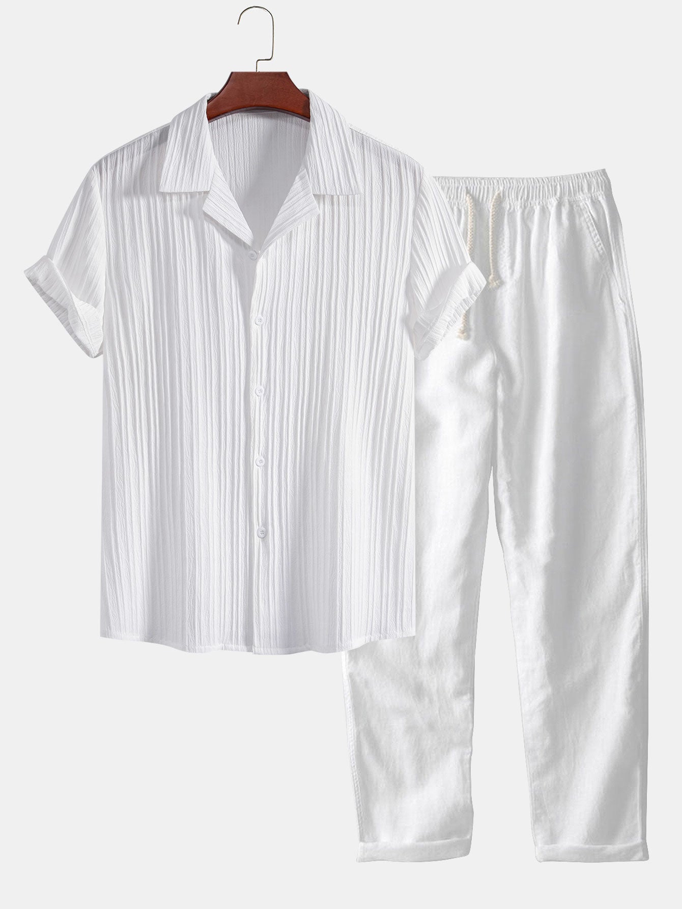 Crinkle Texture Shirt and Drawstring Trousers Set