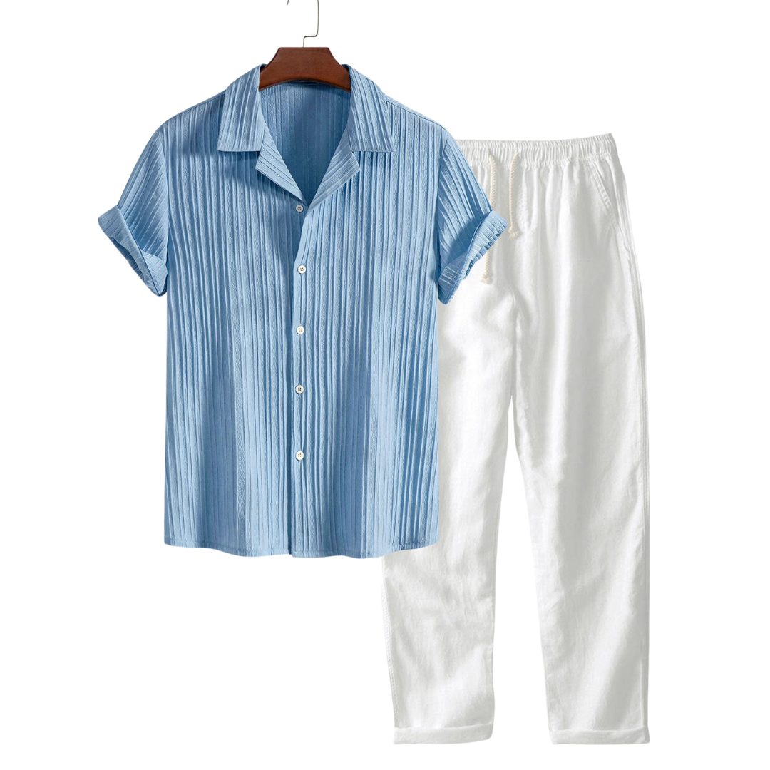 Crinkle Texture Shirt and Drawstring Trousers Set