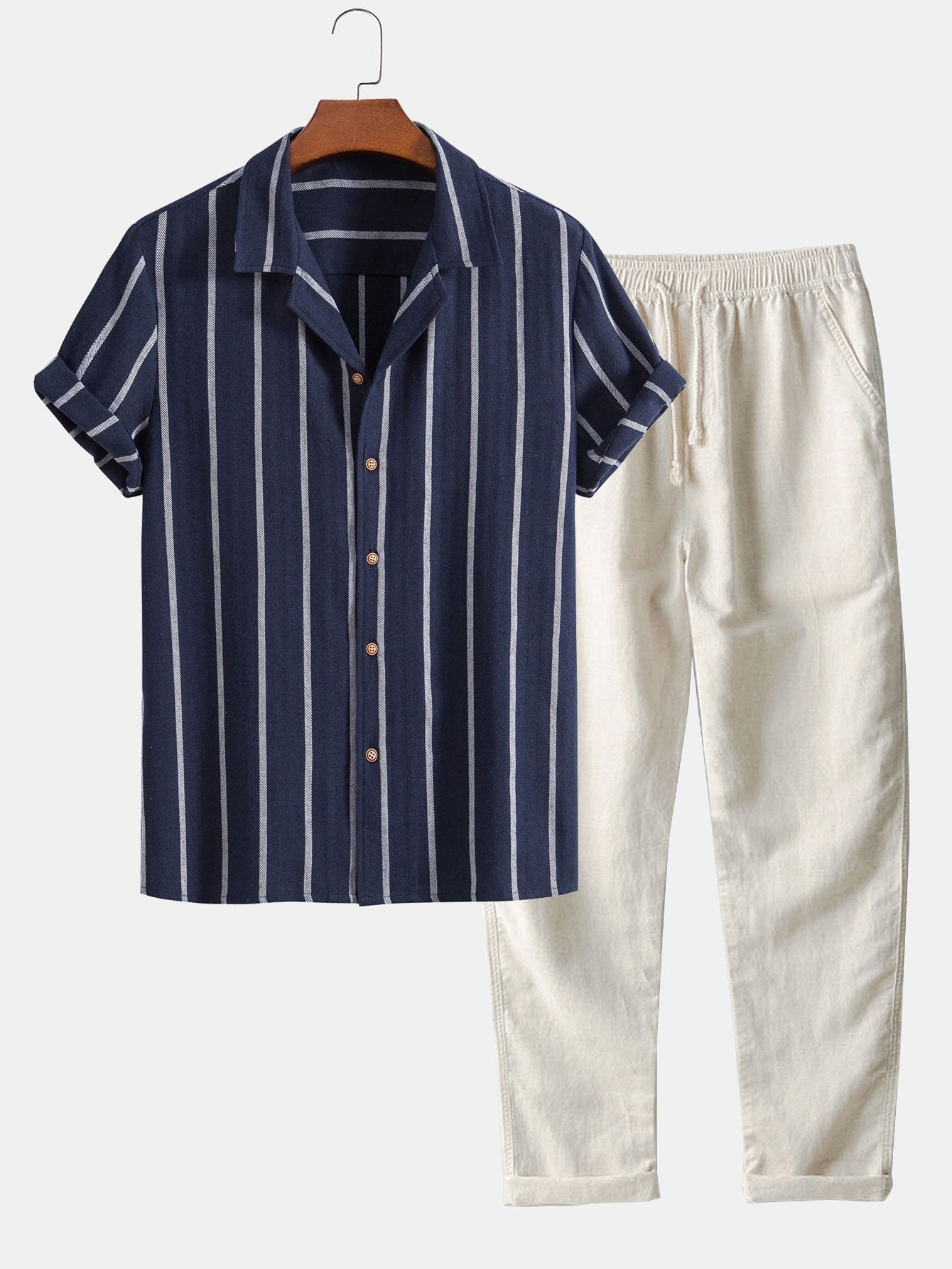 Island Fit | White Shirt and Beige Shorts Set