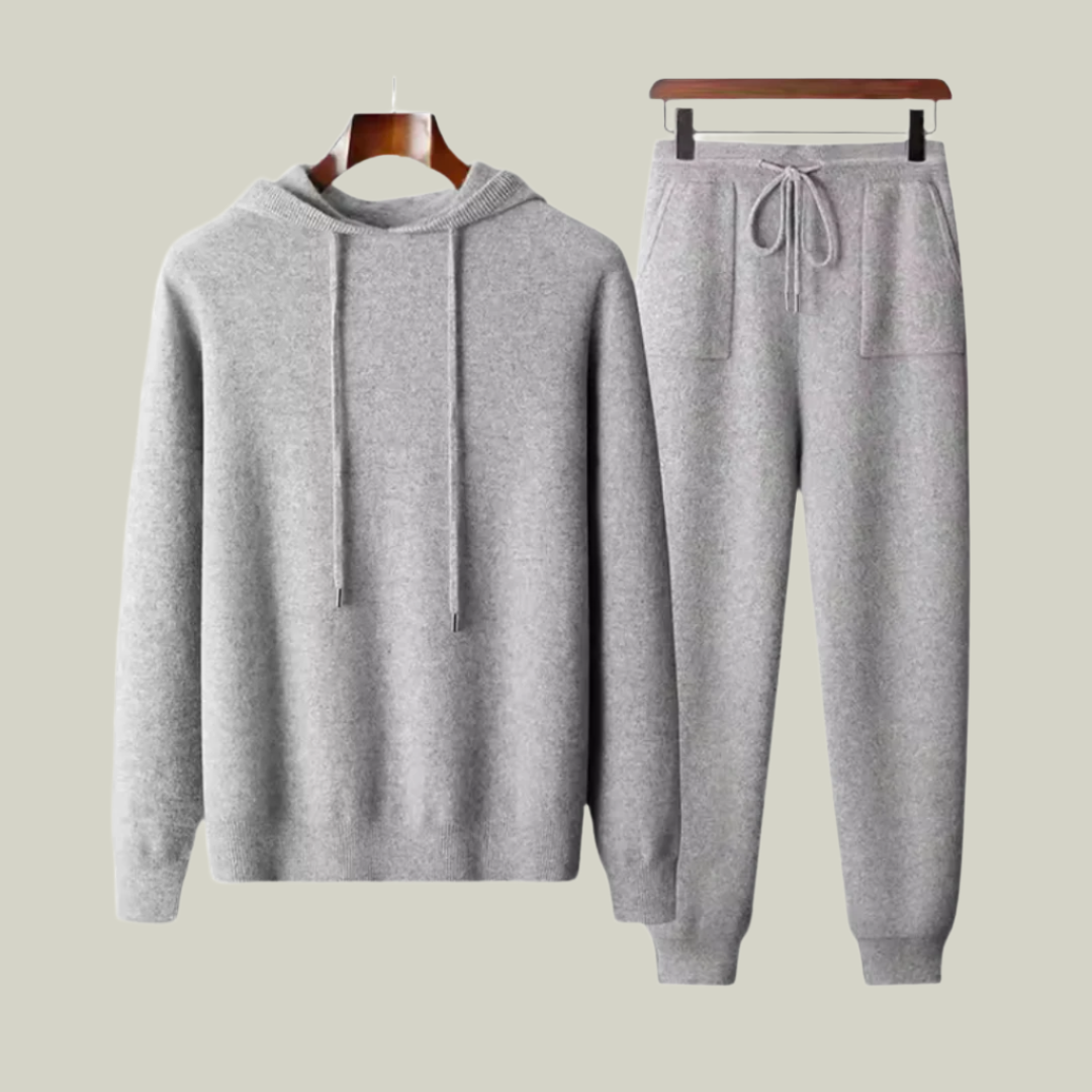 Knit Hoodie Tracksuit Set – Heather Grey