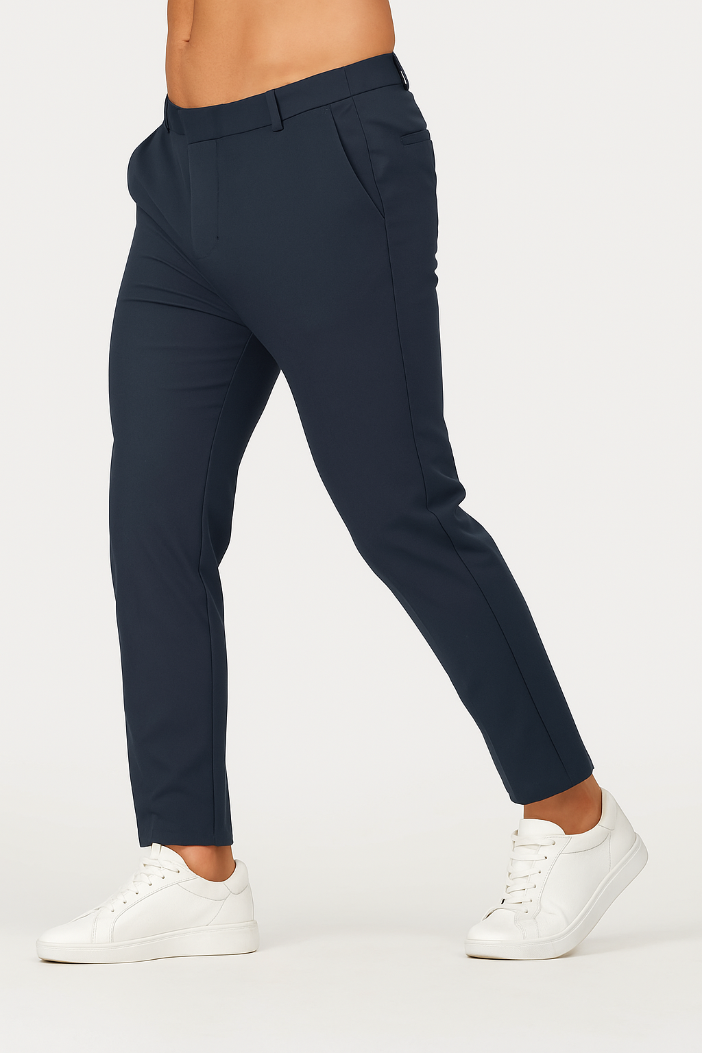 Navy Slim-Fit Casual Trousers