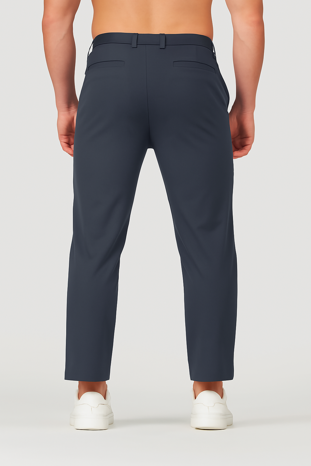 Navy Slim-Fit Casual Trousers