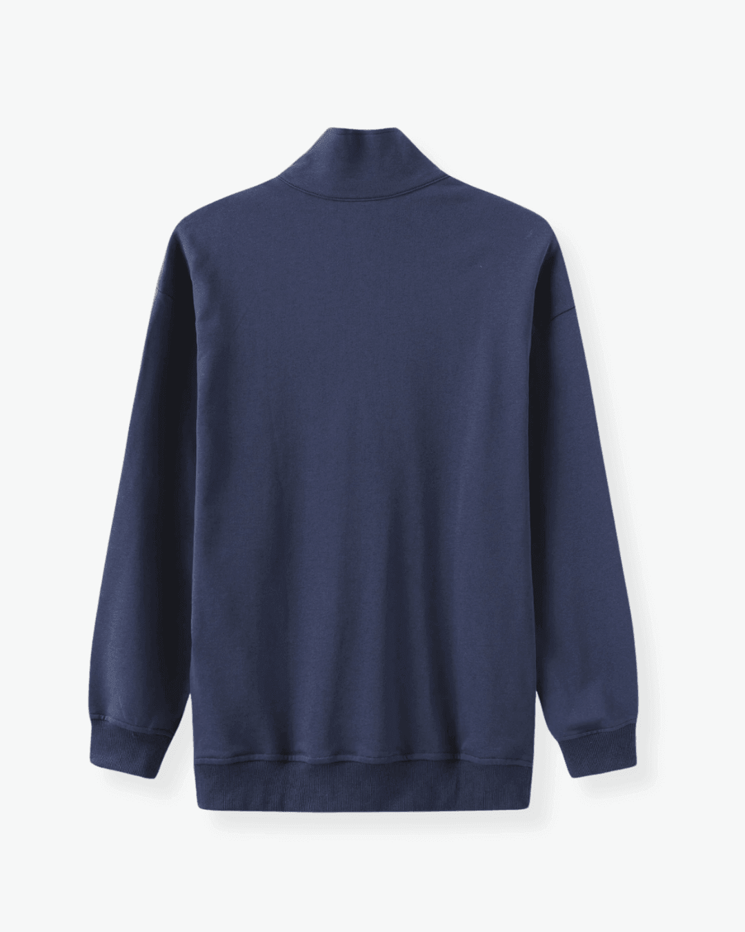 Navy Zip Sweater with Black Trousers and Loafers