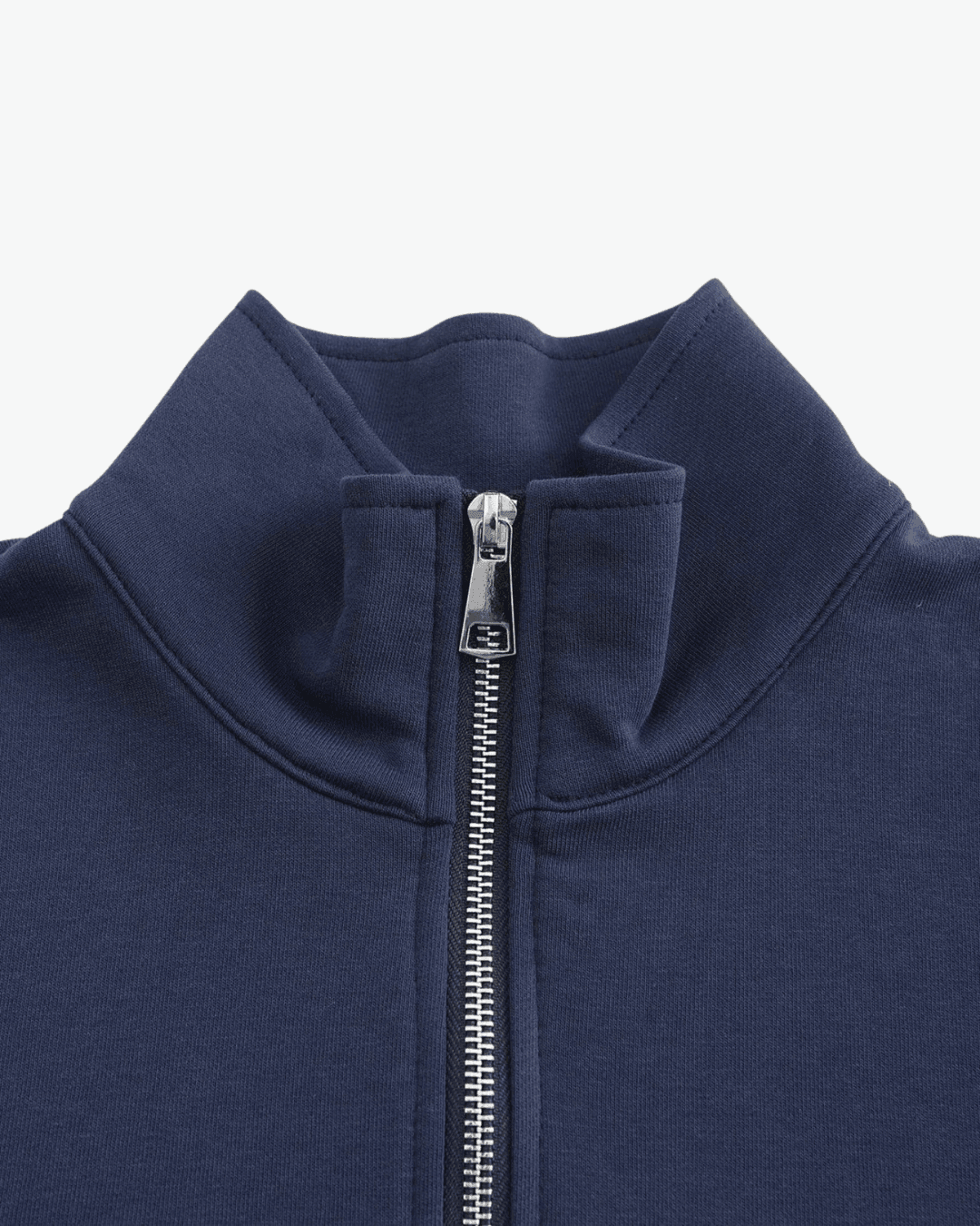 Navy Zip Sweater with Black Trousers and Loafers