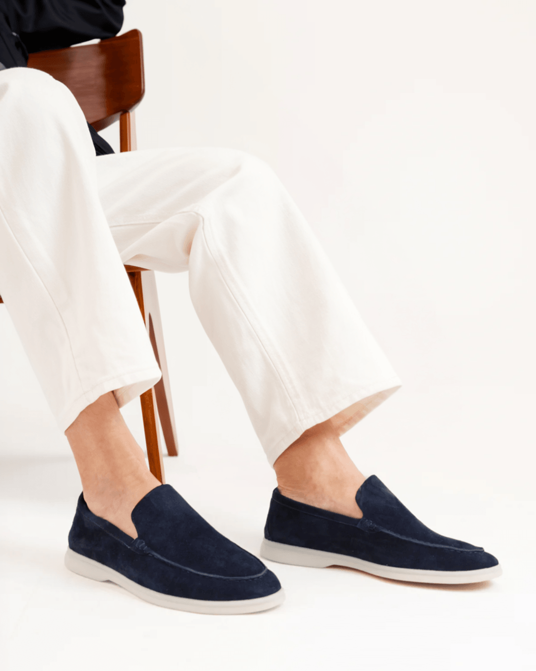 Navy Zip Sweater with Black Trousers and Loafers