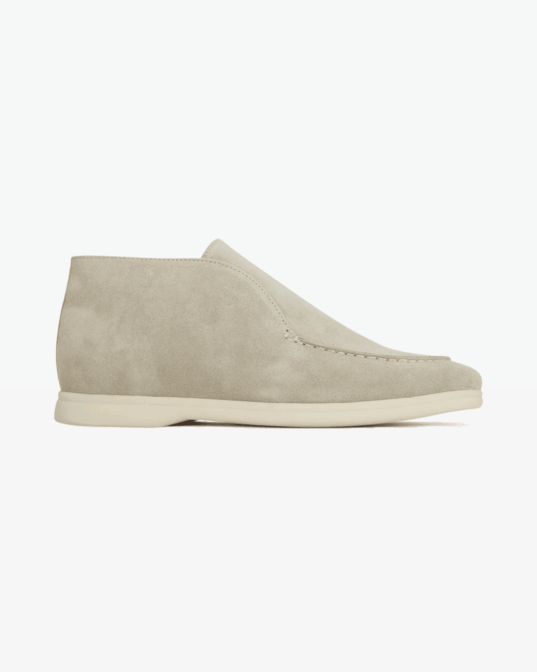 Beige Knit Polo, Black Trousers and Beige Chukka Shoes