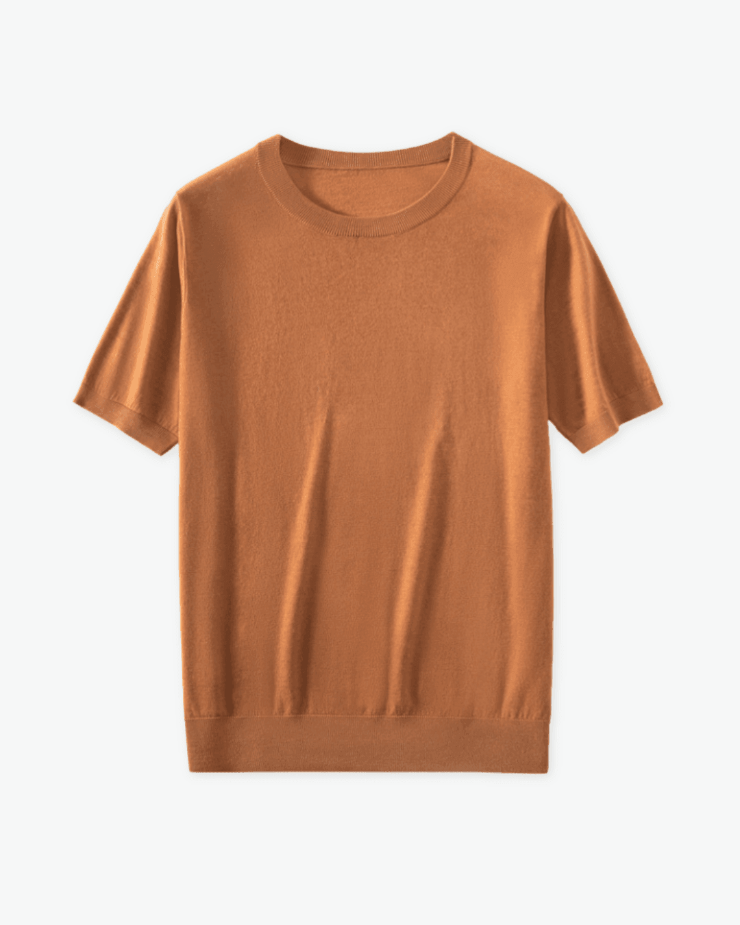 Rust Wool T-shirt, Beige Vest and Cream Trousers