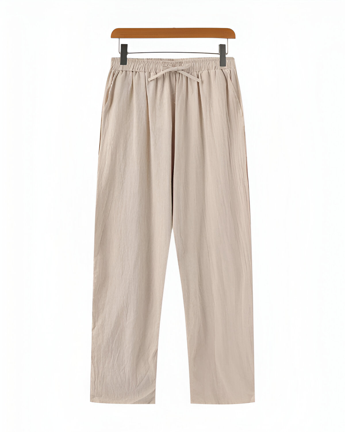 Blue Striped Shirt, Beige Trousers and Grey Loafers