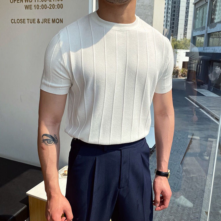 Vertical Knit Short Sleeve T-Shirt