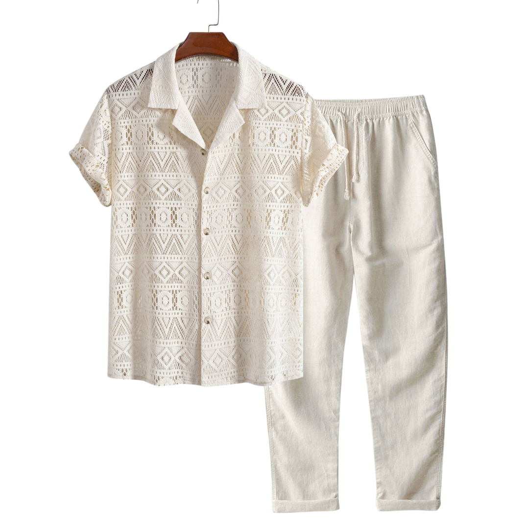 Saba | Crochet Shirt and Cotton-Linen Trousers Set