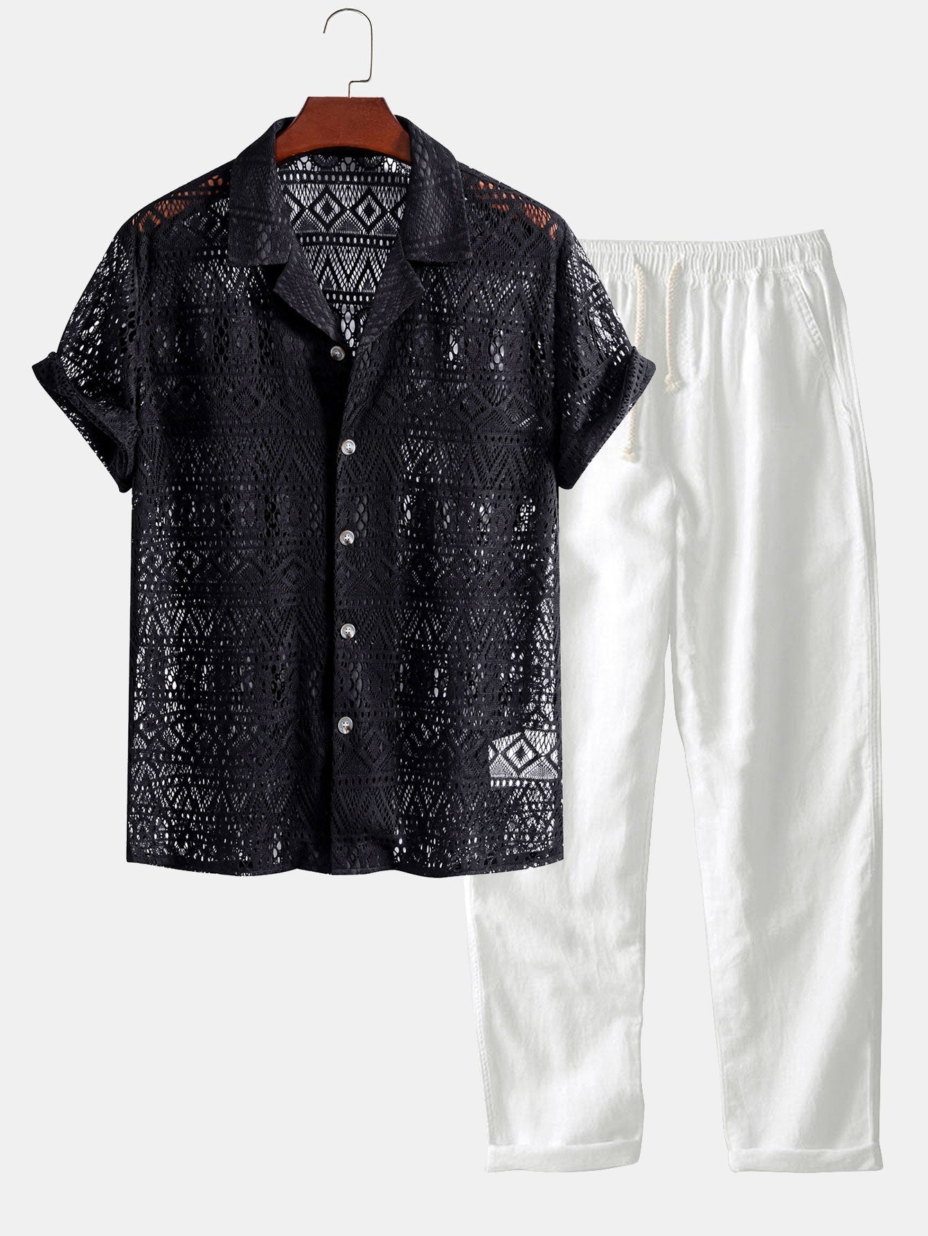 Saba | Crochet Shirt and Cotton-Linen Trousers Set
