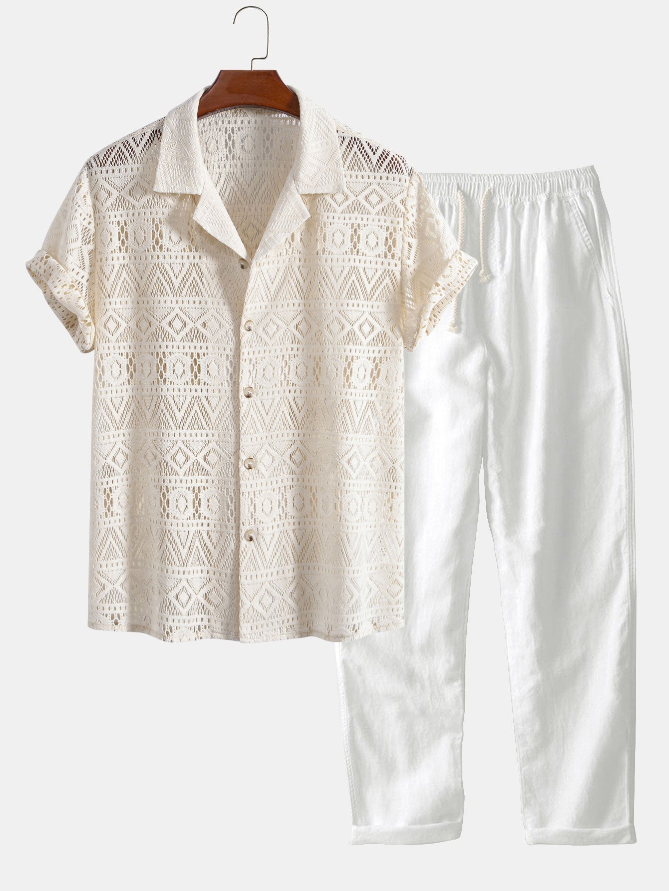 Saba | Crochet Shirt and Cotton-Linen Trousers Set