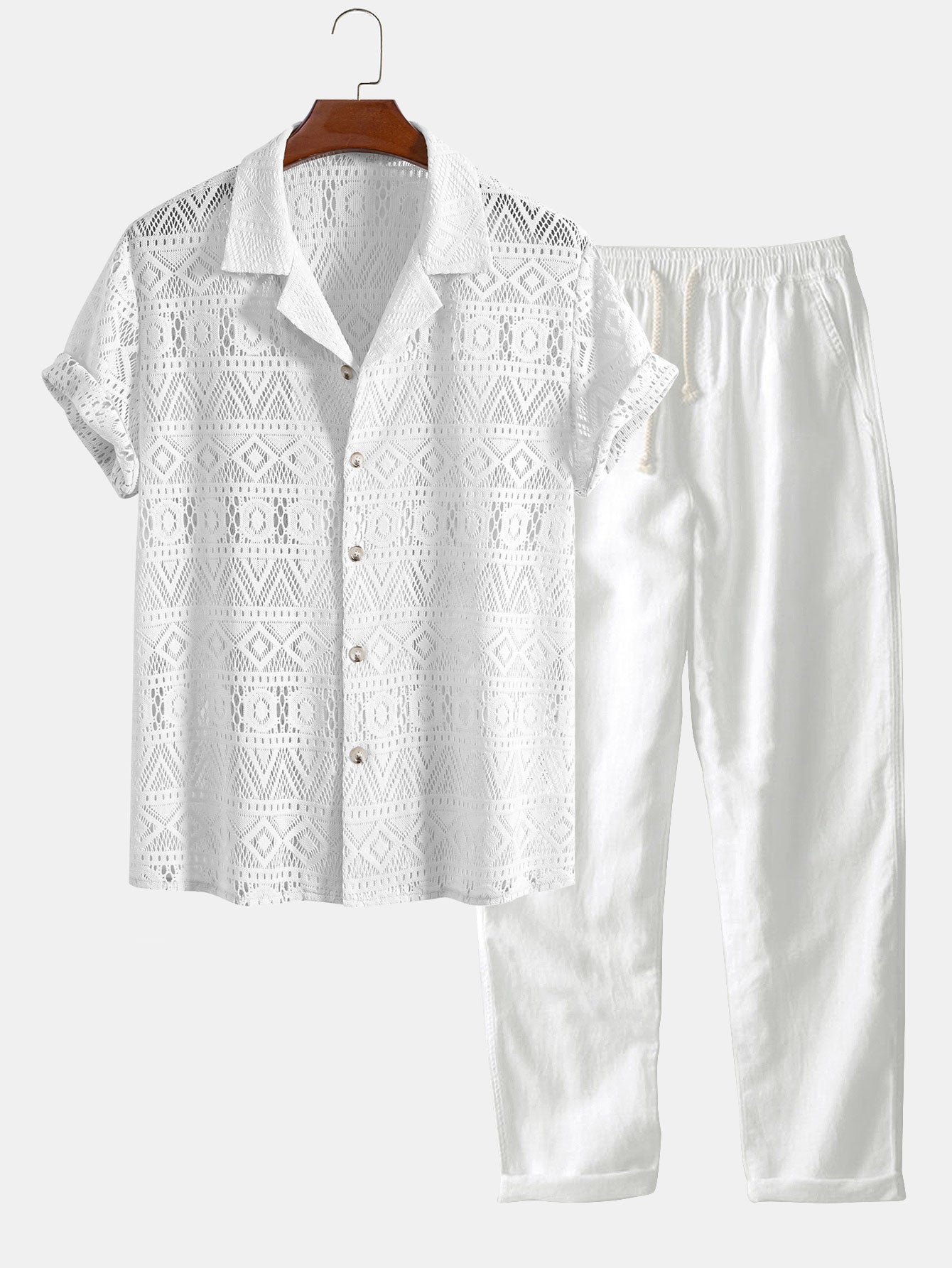 Saba | Crochet Shirt and Cotton-Linen Trousers Set