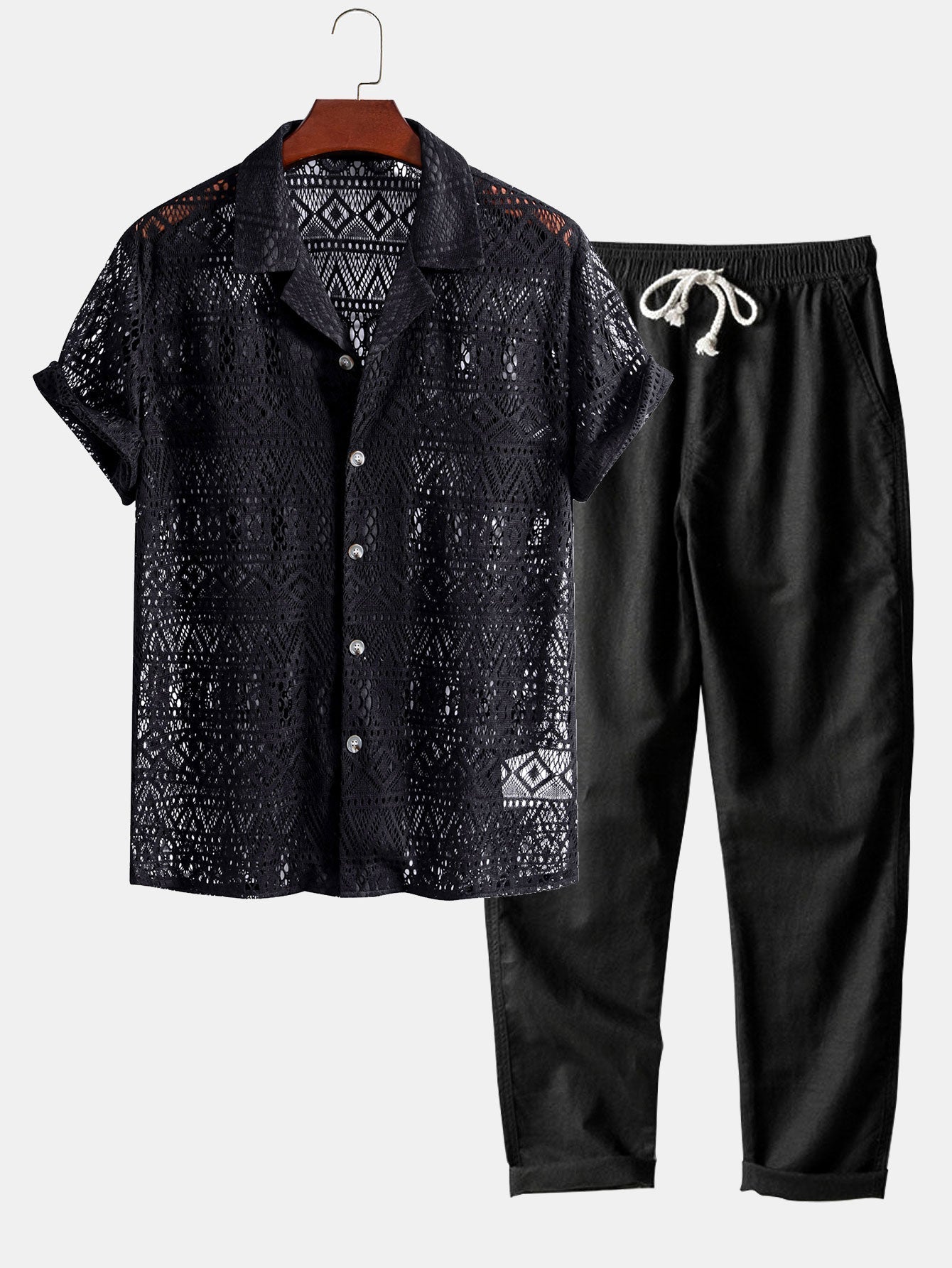 Saba | Crochet Shirt and Cotton-Linen Trousers Set