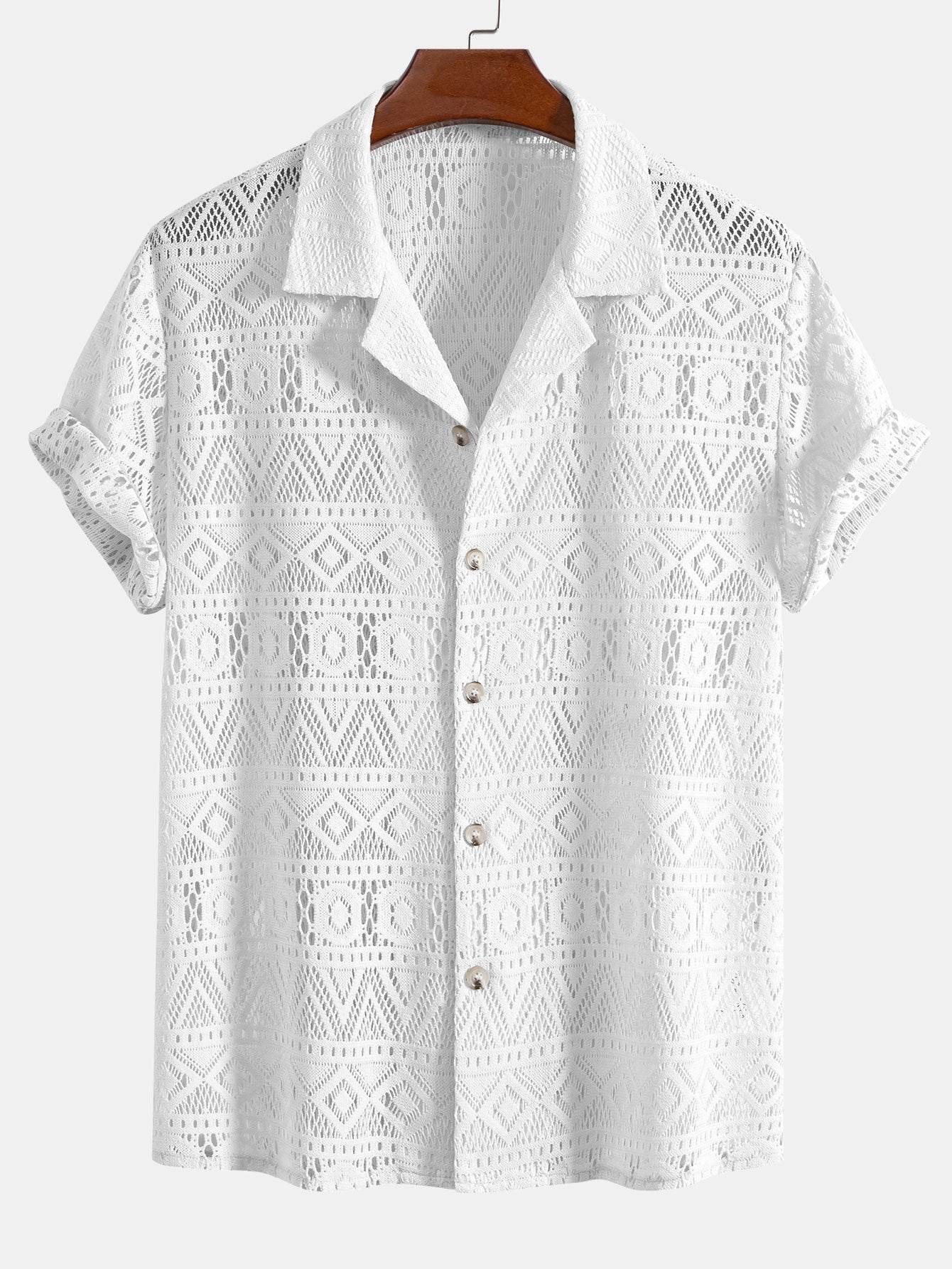 Short Sleeve Crochet Shirt and Drawstring Trousers Set