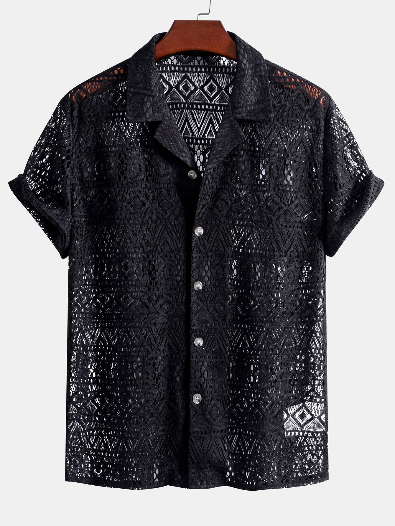 Short Sleeve Crochet Shirt and Drawstring Trousers Set
