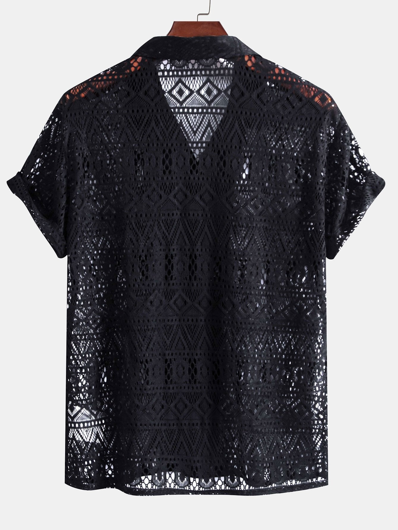 Short Sleeve Crochet Shirt and Drawstring Trousers Set