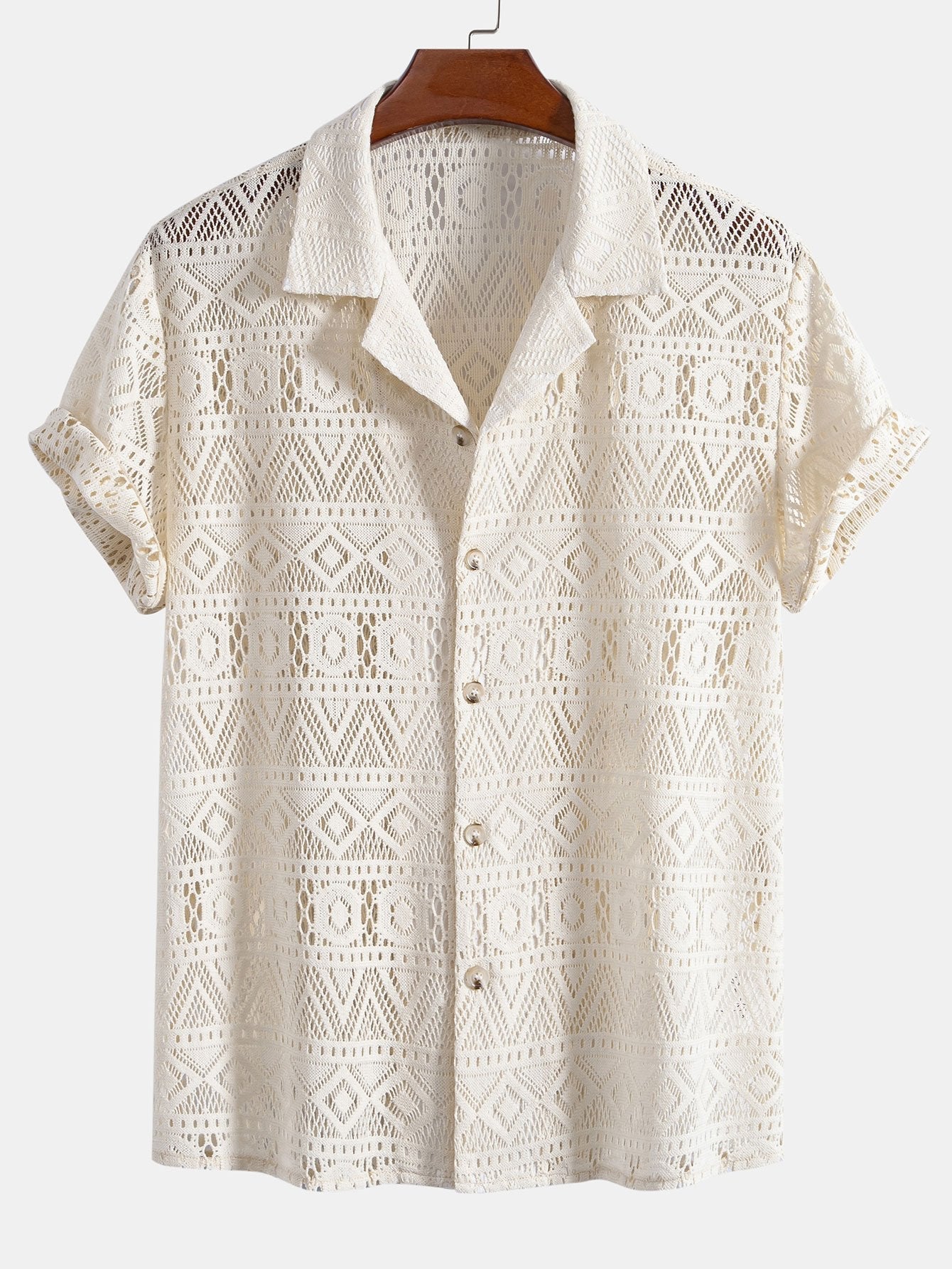Short Sleeve Crochet Shirt and Drawstring Trousers Set