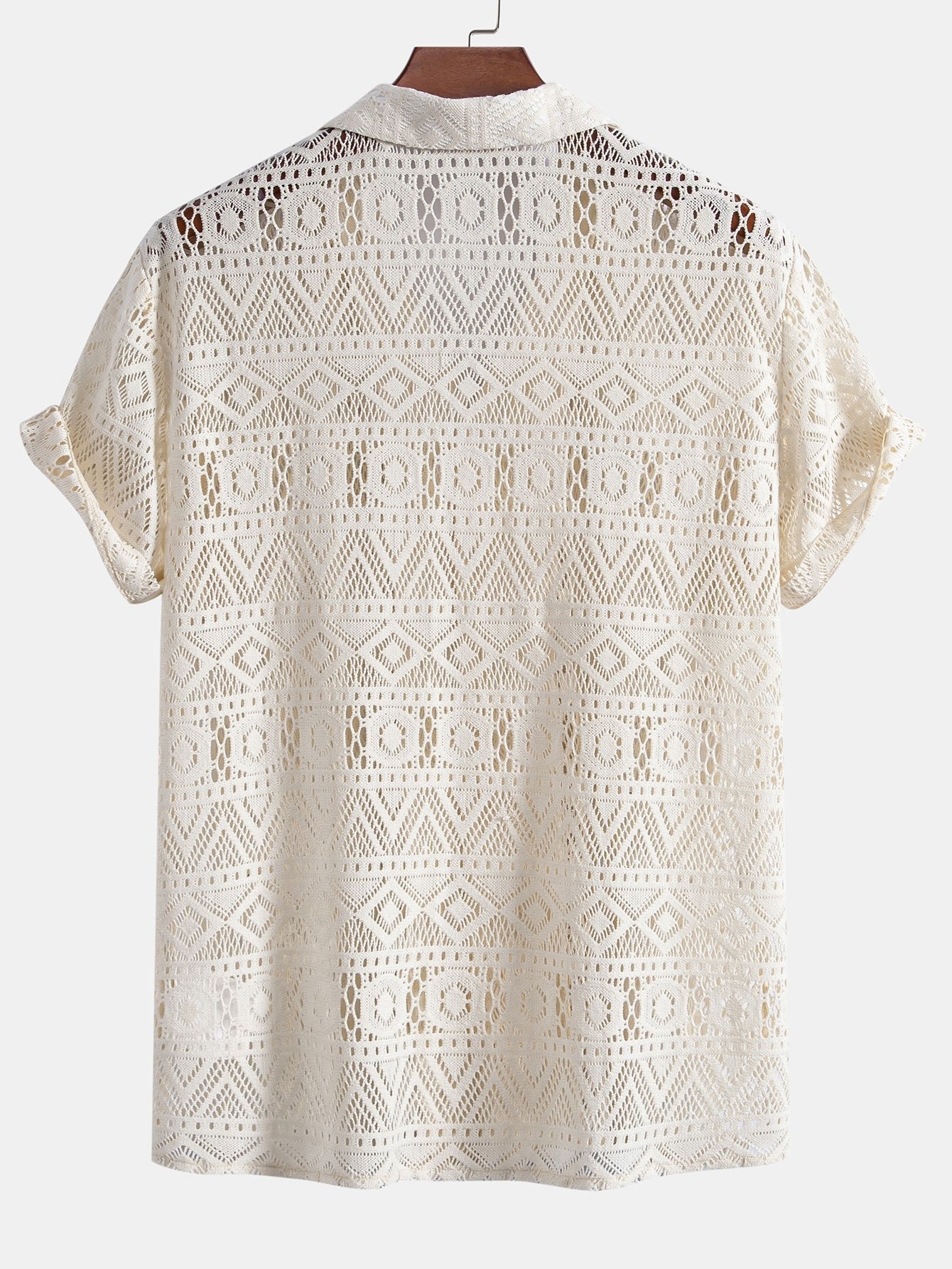 Short Sleeve Crochet Shirt and Drawstring Trousers Set