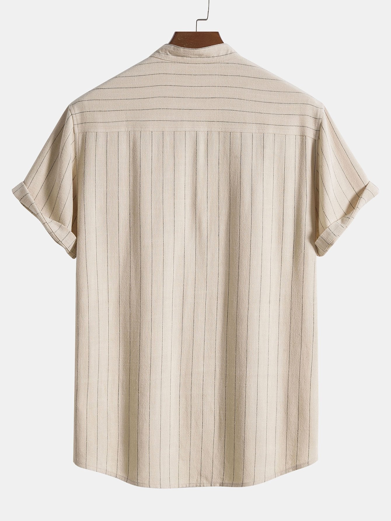 Striped Collarless Short Sleeve Shirt and Drawstring Trousers Set