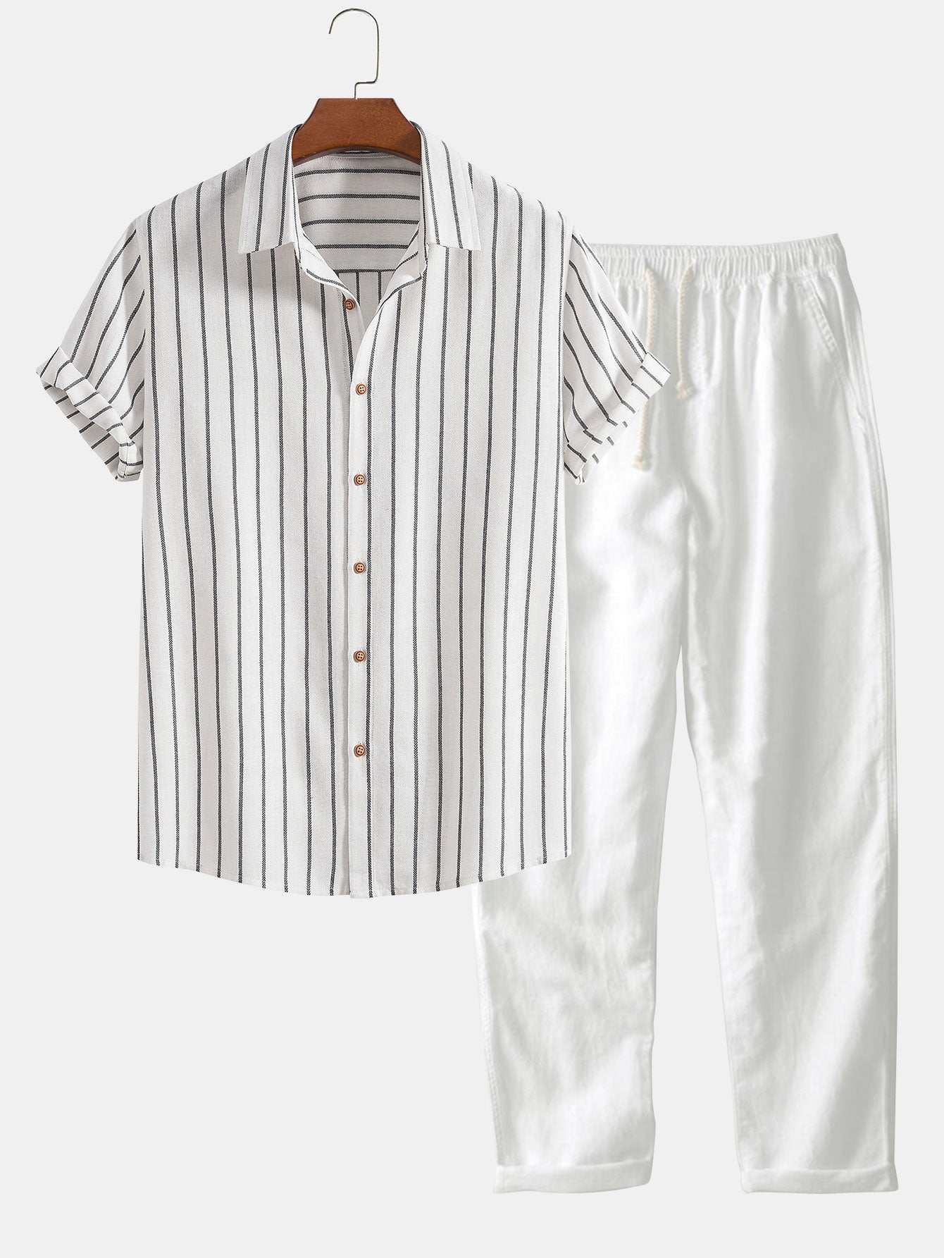 Vertical Stripe Shirt and Drawstring Trousers Set