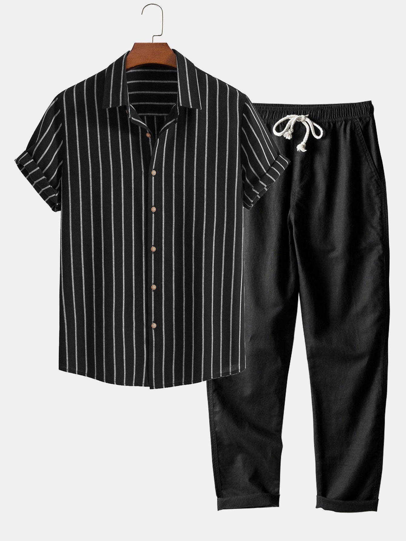 Vertical Stripe Shirt and Drawstring Trousers Set