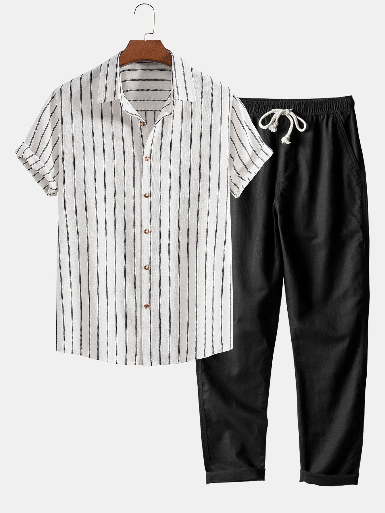 Vertical Stripe Shirt and Drawstring Trousers Set