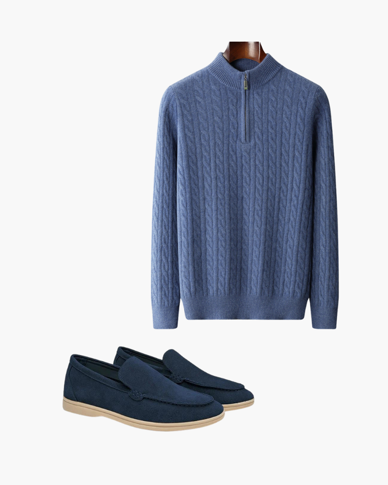 Blue Sleeveless Knit and Blue Loafers