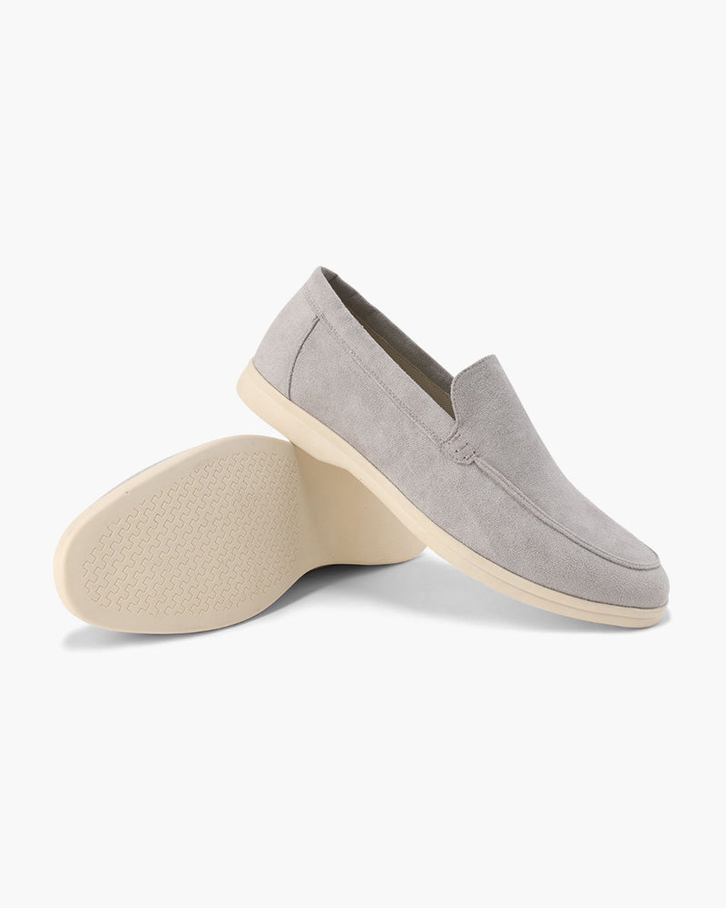 Grey Zip Sweater, Suede Loafers and Blue-Dial Watch