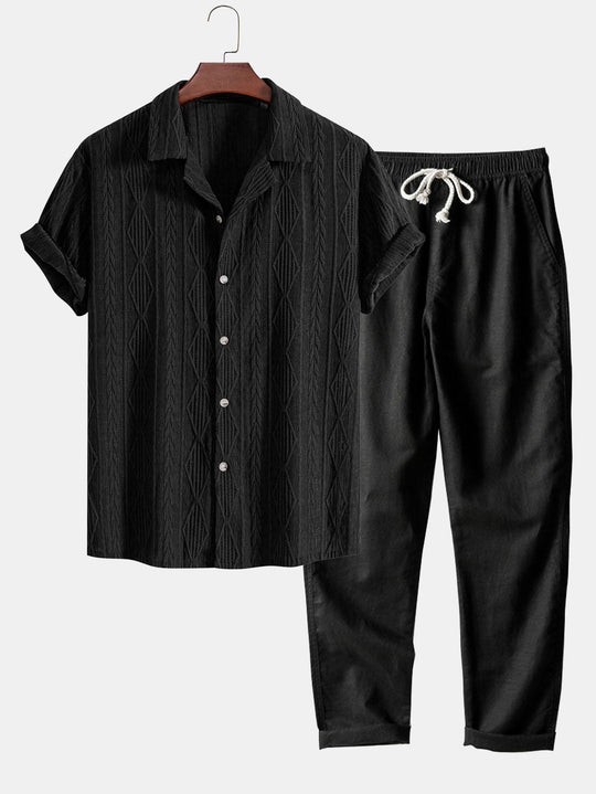 Geometric Jacquard Shirt and Linen Trousers Set