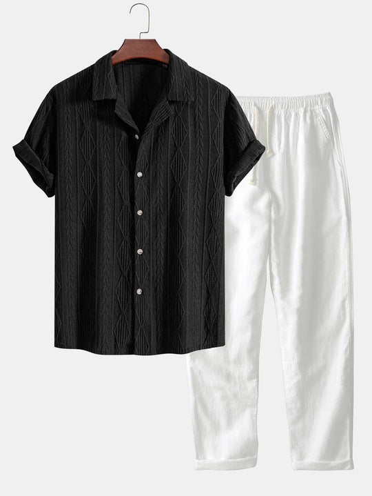 Geometric Jacquard Shirt and Linen Trousers Set