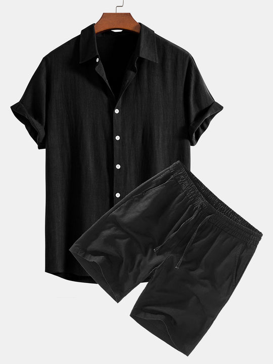Linen Blend Shirt and Drawstring Shorts Set