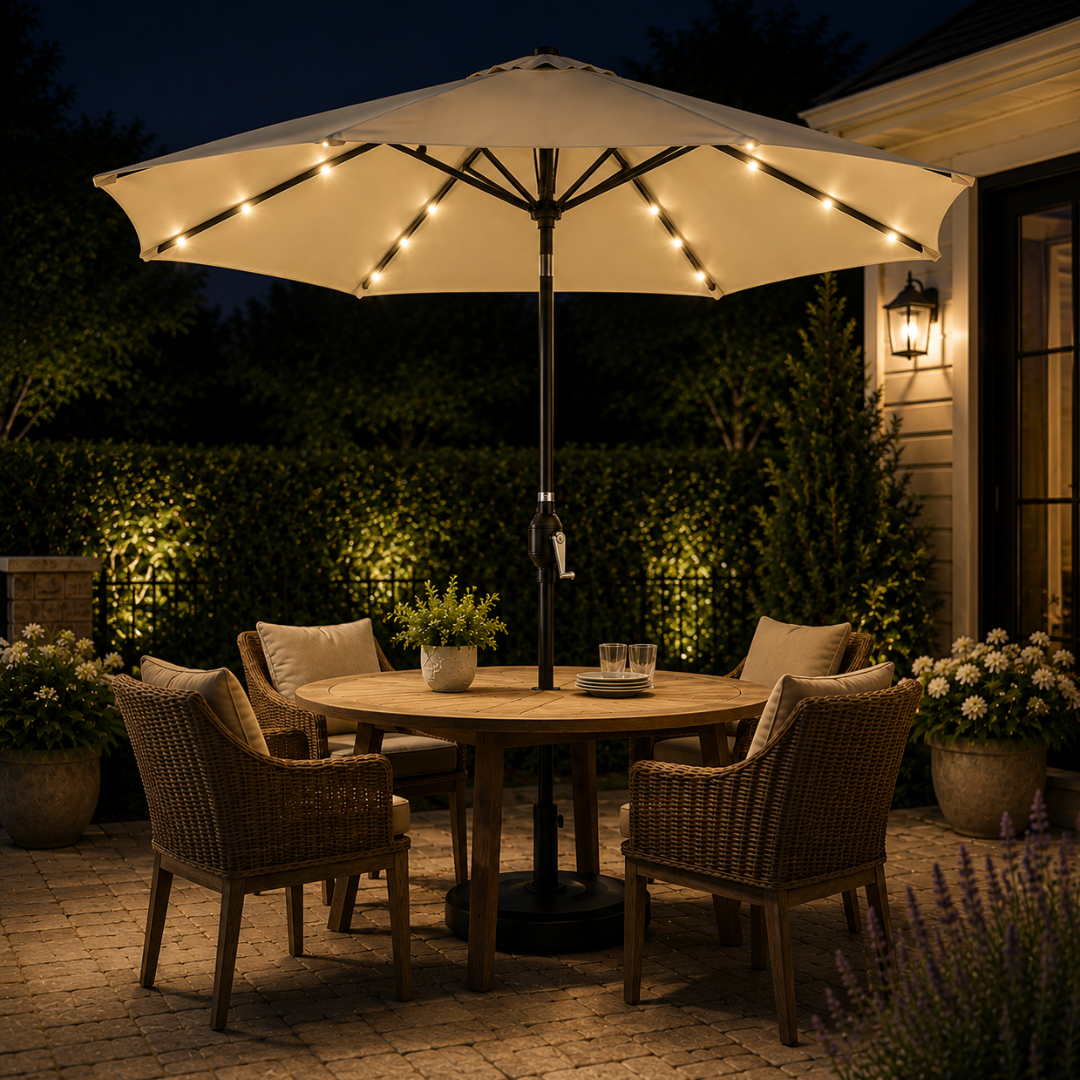 10ft Solar LED Patio Umbrella with Tilt and UV-Resistant Canopy