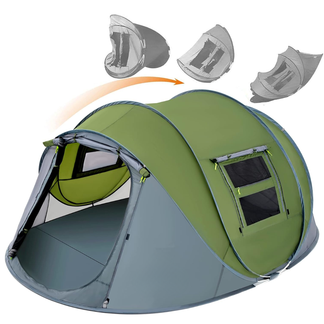Pop Up Camping Tent for 4 People with 2 Doors and Automatic Setup