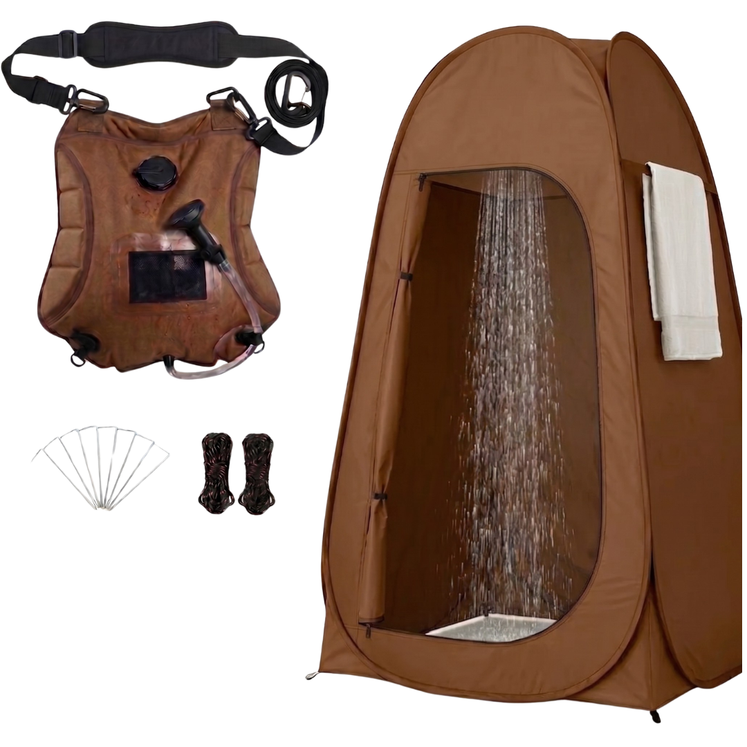 2-Pc Solar Shower Tent Kit with 5 Gallon Water Bag and Stakes