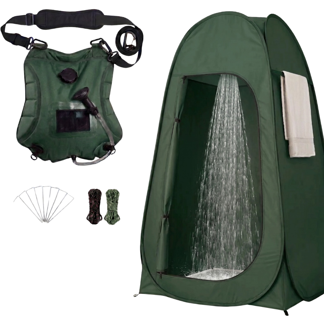 2-Pc Solar Shower Tent Kit with 5 Gallon Water Bag and Stakes