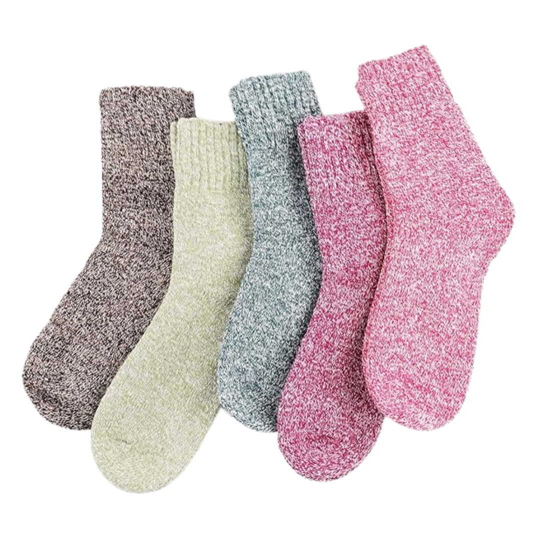 5 Pair Set Women’s Wool Blend Mid Calf Socks for Winter Wear