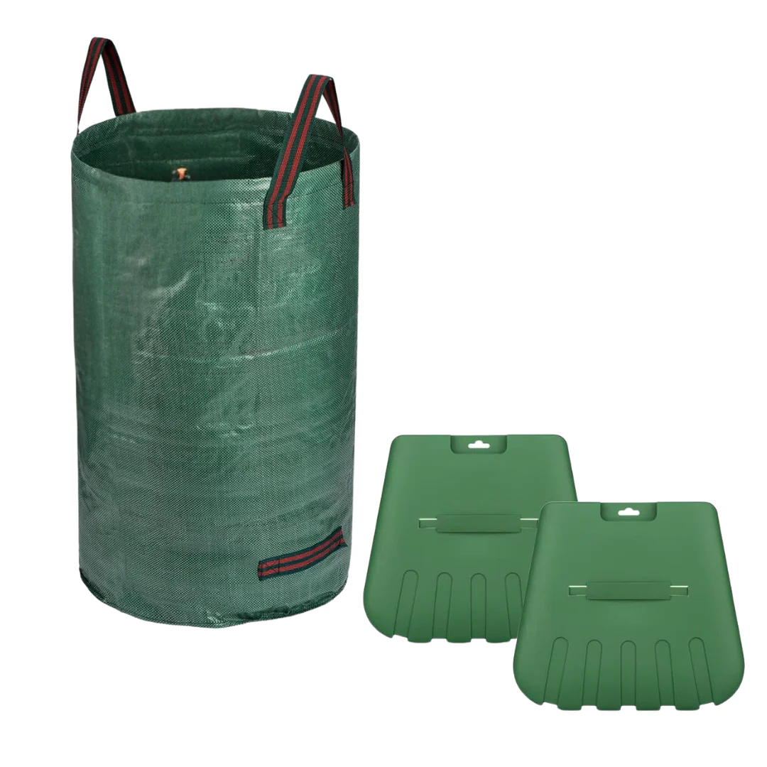 65 Inch Alloy Steel 25 Tine Garden Rake with Leaf Scoops and Bag