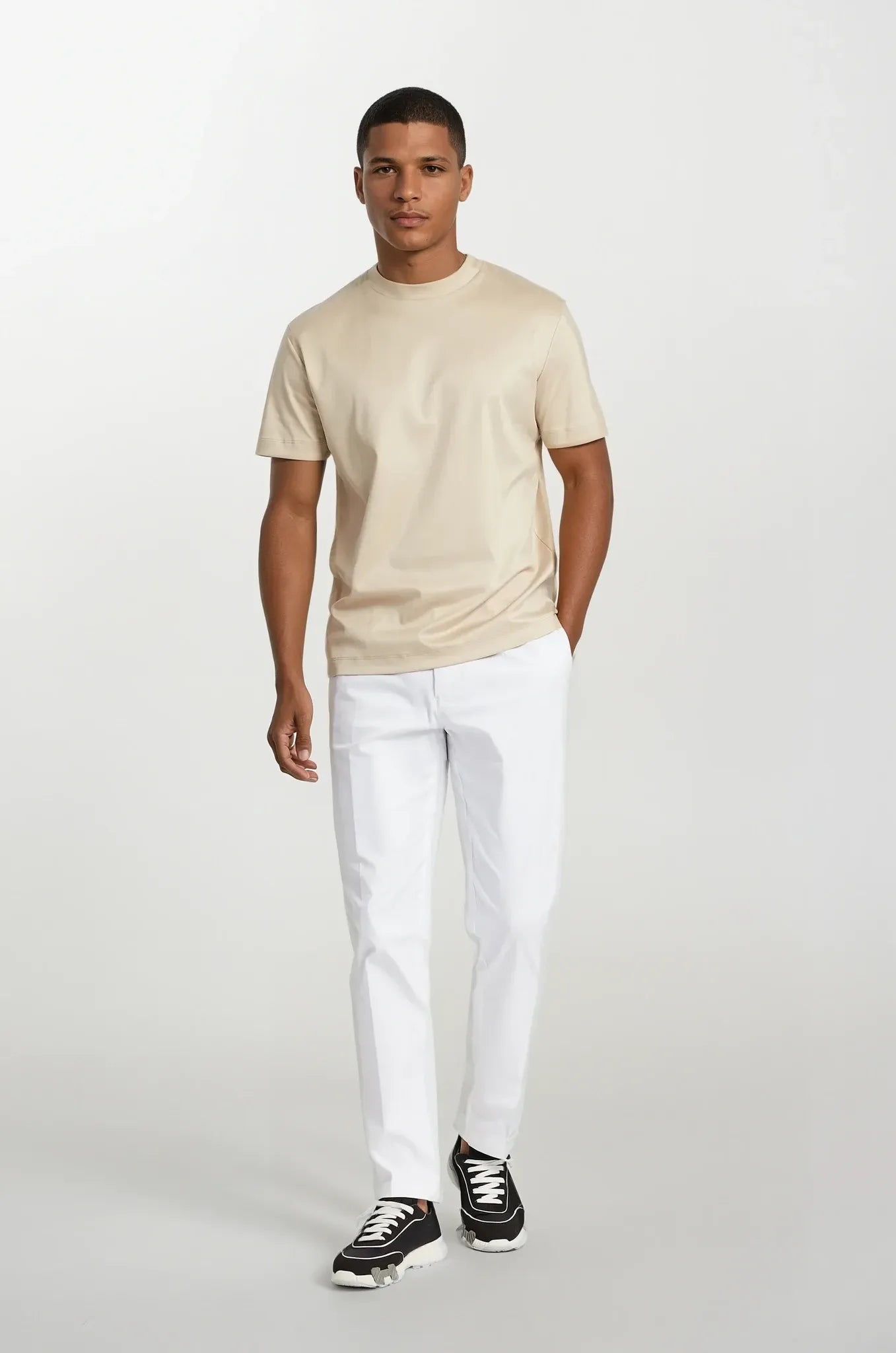 Biege Short-Sleeve Crew Neck T-Shirt