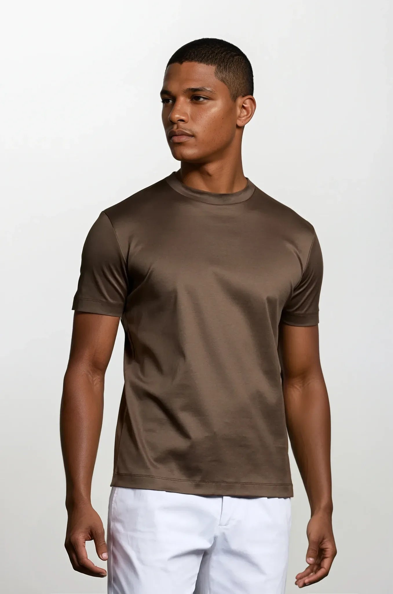 Brown Short-Sleeve Crew Neck T-Shirt