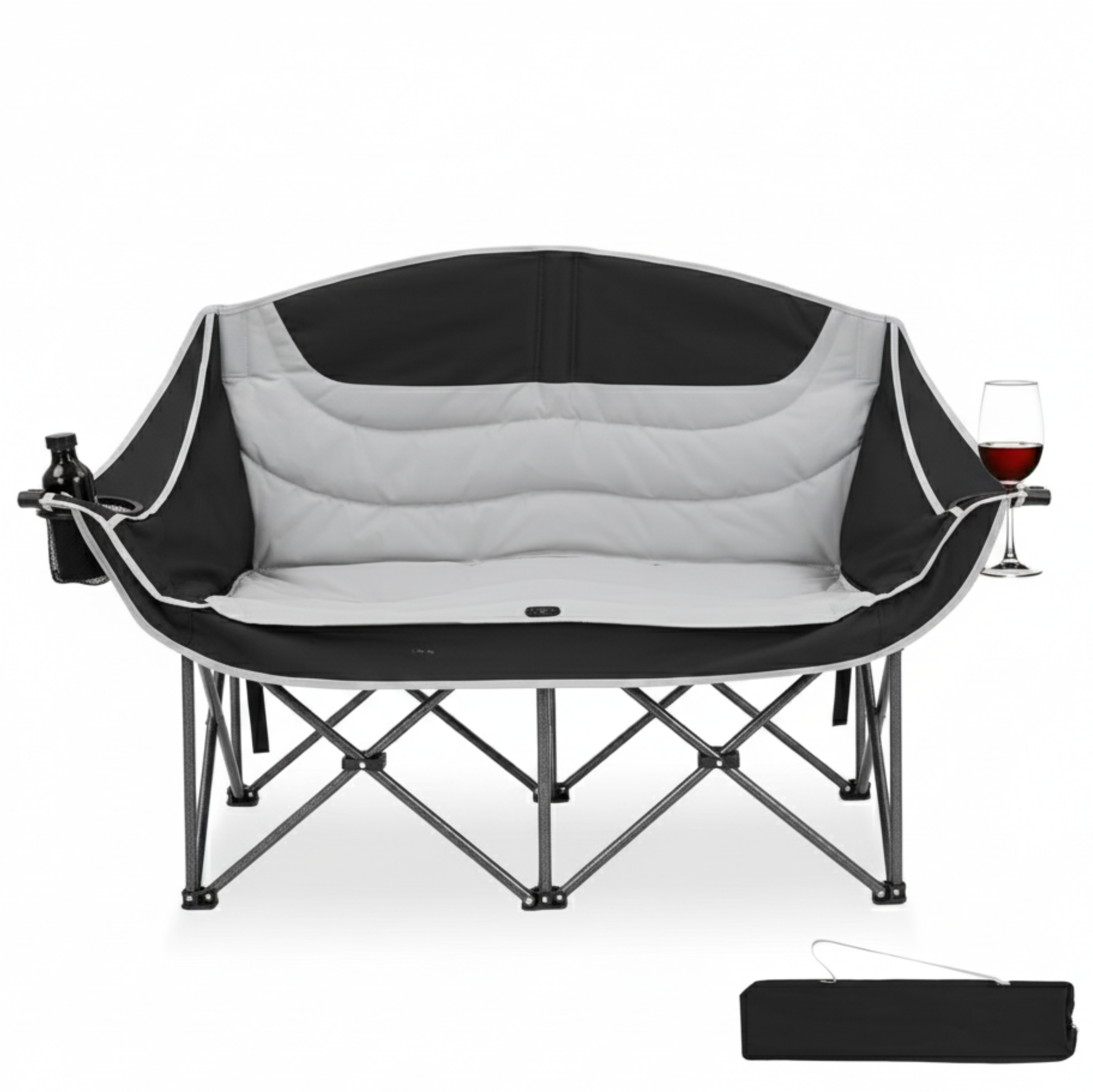 Folding Outdoor Camping Loveseat Chair, Padded 2–3 Person Seat