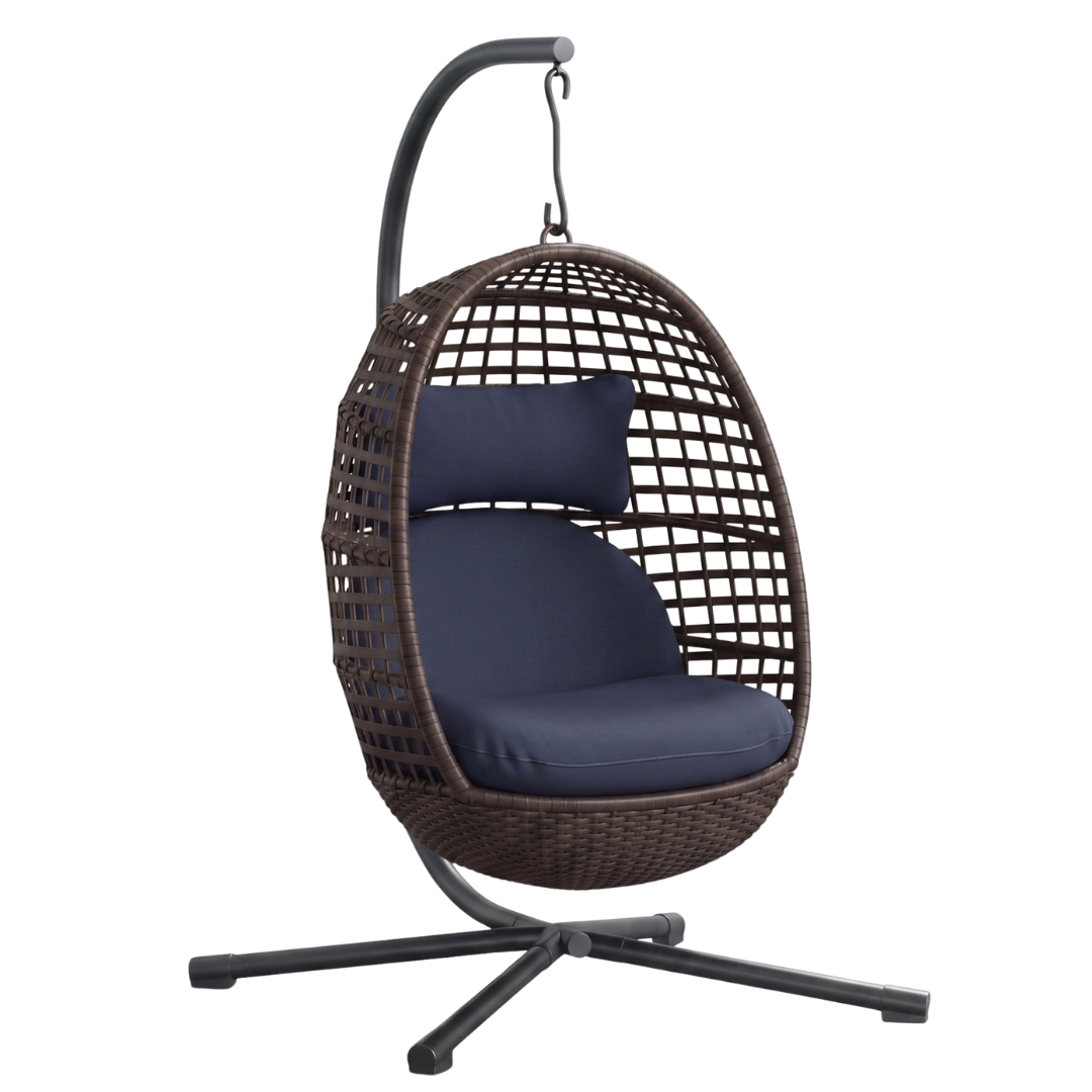 Egg Chair with Stand Rattan Wicker Hanging Swing Chair 350lb Capacity