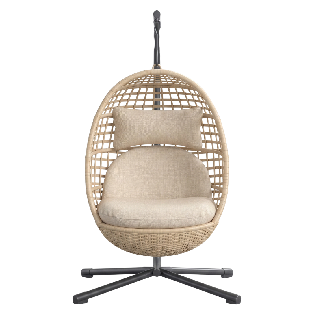 Egg Chair with Stand Rattan Wicker Hanging Swing Chair 350lb Capacity